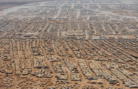 Aerial view of a refugee camp in Syria