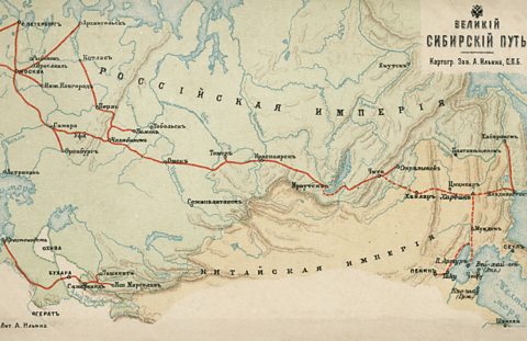 Map of the Russian Empire, showing the main railway lines and cities