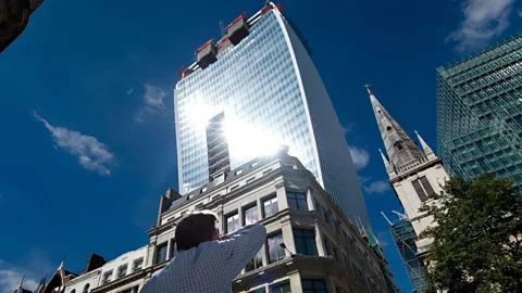 The concave shape of the Walkie Talkie building in London focused the sun’s rays enough to melt rubber in the street below (AFP)