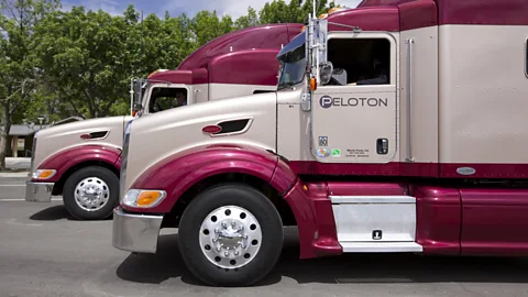 The trucks differ little physically from an ordinary big-rig, apart from extra aerials and a tablet computer (Peloton Technology)