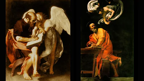 Two Caravaggio paintings that capture the delusion of mind-control: a guided hand (left) and whispered commands (right) (Wikipedia/Paul Hermans/CC-PD-Mark)
