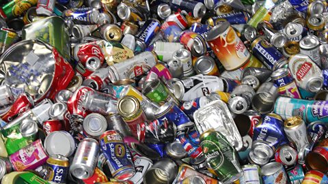 Metal drinks cans ready to be recycled