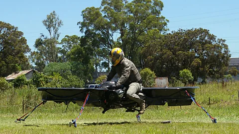 A new design for a hover bike – using fans to create the lift – has been launched via Kickstarter. It is touted as the world’s first “flying motorcycle”. (Malloy Aeronautics)