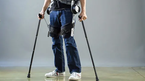 Daniel Fukuchi wears an exoskeleton that allows him to walk (Berkeley Robotics & Human Engineering Laboratory)