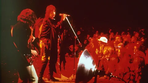 Santana, The Flying Burrito Brothers, Jefferson Airplane and Crosby, Stills, Nash & Young also played, while the Grateful Dead pulled out due to the crowd's violence (AP Photo)