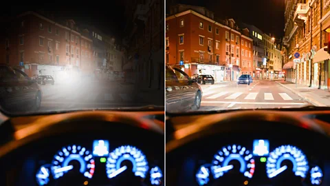 Carotenoid supplements might dramatically improve night vision and reduce glare dazzle, as this simulation shows (Waterford Institute of Technology)