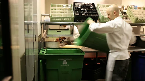 Recycling at a San Francisco restaurant. (Justin Sullivan/Getty)