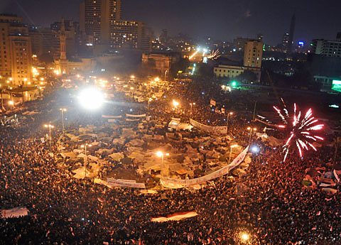 Hundreds of thousands of Egyptian celebrate in Tahrir Square.