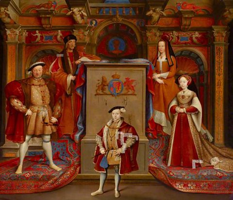 A family portrait of the first Tudor kings by Remi van Leemput, painted 1669. Clockwise from back left: Henry VIII's parents Henry VII and Queen Elizabeth, Jane Seymour, Edward VI as Prince of Wales, and Henry VIII.