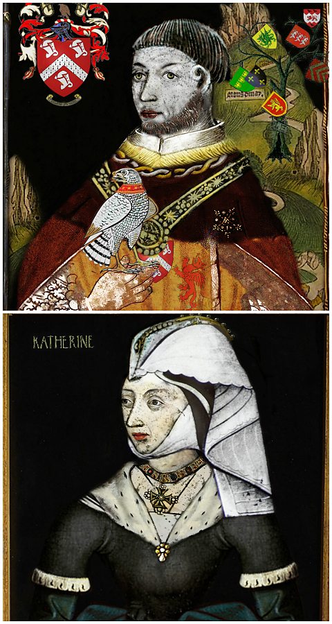 Portraits of Owen Tudor and his wife and Catherine of Valois. Sourced by Proto (Flickr).