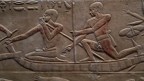 Egyptian relief of reed boat sealed with crude oil bitumen.