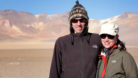 Dalene and Pete at the 'Salvador Dali Desert' in southwestern Bolivia.The South American nation was the first country the couple visited after quitting their jobs. (Pete Heck)