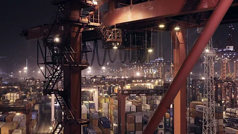 The artificial night of Hong Kong’s container port (Liam Young/Unknown Fields)