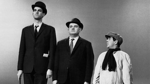 John Cleese, Ronnie Barker and Ronnie Corbett in the famous Class Sketch, depicting the upper, middle and working class