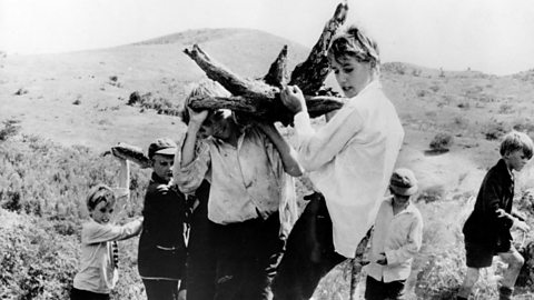 Roger, Ralph and Jack build a shelter