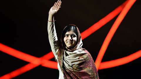 Malala Yousafzai greets the audience at the Norway Nobel Peace Concert (2014)