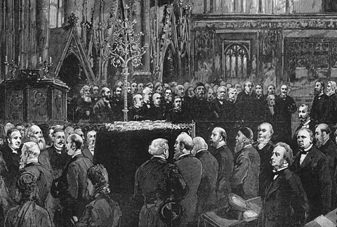 Sketch of Darwin's funeral at Westminster Abbey in 1882. 