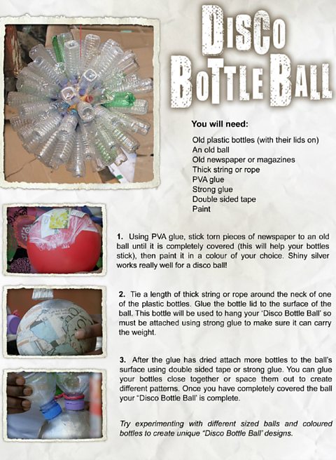 Instructions on how to make a disco bottle ball from Something for Nothing, Cý website.