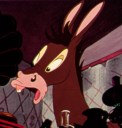 Still of Benjamin the donkey looking shocked, from the 1954 film