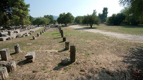 A photo of the remains of an ancient Greek gymnasium. 