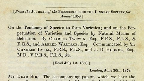 Author list from the paper "On the tendency of species to form varieties and on the perpetuation of varieties and species by natural means of selection', including Darwin and Wallace. 