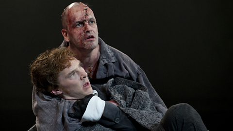 Benedict Cumberbatch as Victor Frankenstein and Jonny Lee Miller as the Monster on stage