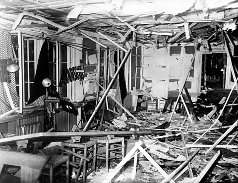 The conference room where Hitler had been sitting, destroyed by Stauffenberg's bomb