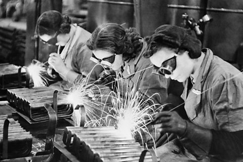 A photo of women welders making stirrup pump handles during World War Two.