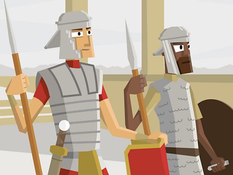 A Roman Legionary and a Roman Auxiliary soldier stand next to each other