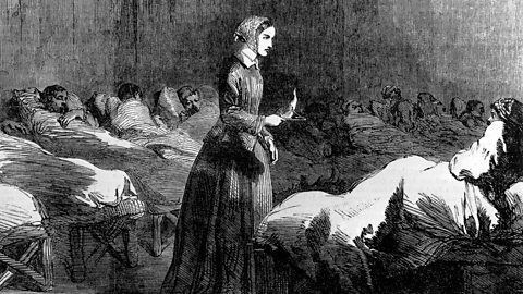 The iconic 'Lady of the Lamp' portrait show Florence Nightingale visiting soldiers in their sick beds whilst holding a candle.