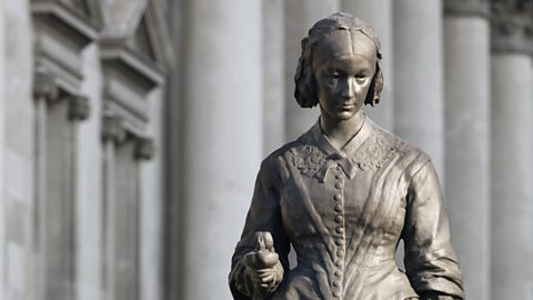 A memorial statue of Florence Nightingale in London.