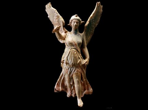 A statue of the winged goddess Nike