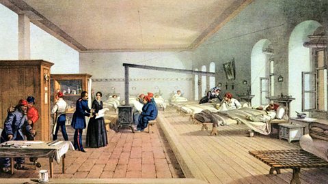 Florence Nightingale inspecting a front-line hospital in Crimea.