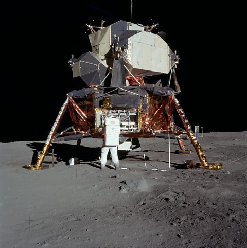 The lunar module on the surface of the moon