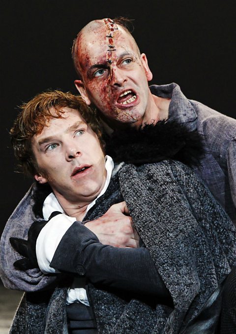 Benedict Cumberbatch as Victor Frankenstein and Jonny Lee Miller as the Monster on stage