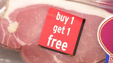 Buy 1, get 1 free label on a packet of bacon