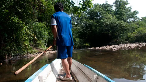 Marlene Goldman Navigating one of Borneo's few remaining areas of primary rainforest (Credit: Marlene Goldman)