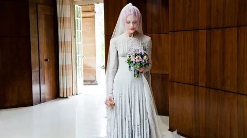 Amy Gwatkin Gareth Pugh's retro-styled wedding dress for fashion director Katie Shillingford was recently displayed at London's Victoria & Albert Museum (Credit: Amy Gwatkin)