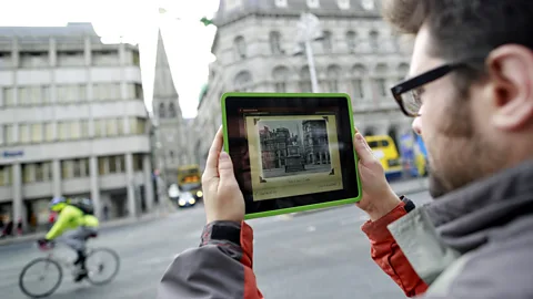 Corbis An app guides a walking tour of Dublin that highlights locations found in Joyce’s work (Credit: Corbis)