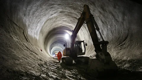 Getty Images The film gives a glimpse of what the completed 26 miles of of tunnel will look like (Credit: Getty Images)