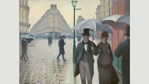 Gustave Caillebotte Caillebotte's Paris Street; Rainy Day shows the bourgeoisie sweeping down the streets of the city's eighth arrondissement in a downpour (Credit: Gustave Caillebotte)