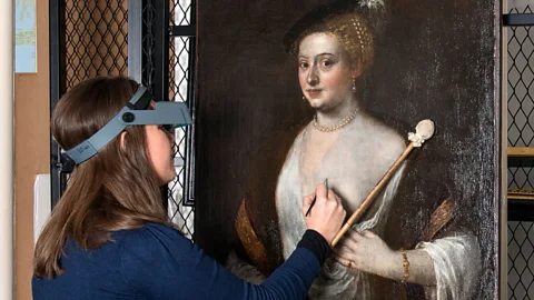 English Heritage/Lucy Millson-Watkins English Heritage's Alice Tate-Harte conserving Titian's Mistress (Credit: English Heritage/Lucy Millson-Watkins)