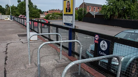 Amanda Ruggeri The near-empty car park, and bicycle racks, of the Snaith train station (Credit: Amanda Ruggeri)