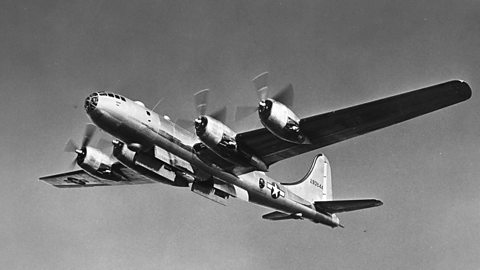 B-29 bomber plane in flight