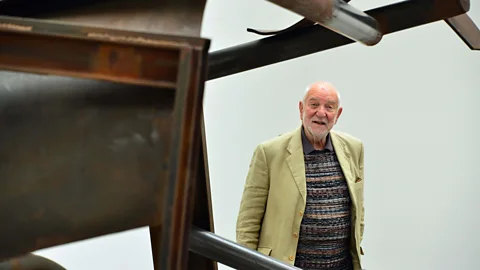 Rex Features Anthony Caro with his sculpture Laughter & Crying, one of the Park Avenue series, shortly before his death in 2013 (Credit: Rex Features)