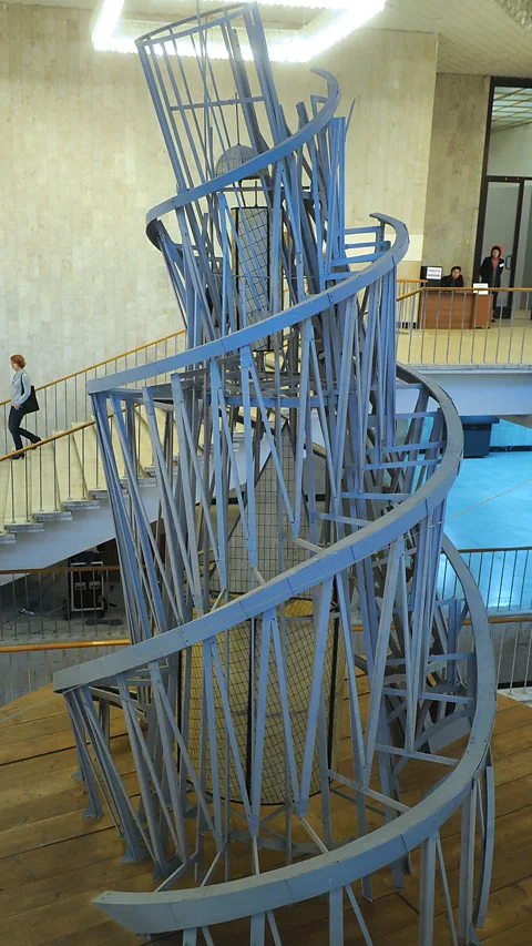 Alamy A scale model shows the tower designed by the architect Tatlin to rise up over the city of Petrograd (now St Petersburg) after the Russian Revolution of 1917 (Credit: Alamy)