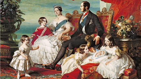 Queen Victoria and Prince Albert depicted in 1846 with five of their children.