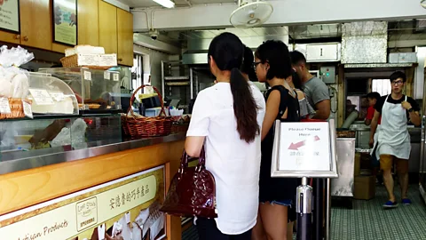 Kate Springer Queuing up for Lord Stow's famous tarts (Credit: Kate Springer)
