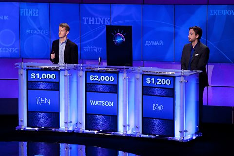 Watson, an AI developed by IBM, competes against humans on the US quiz show jeopardy. 