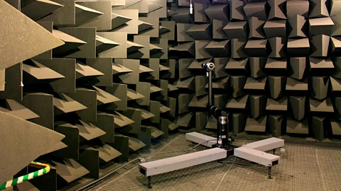 Chris Baraniuk Inside the anechoic chamber at the University of Salford (Credit: Chris Baraniuk)